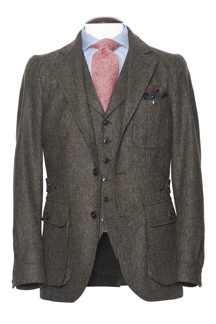 La Saharienne – dit "Tweed Donegal", Fond Vert moucheté Vert, Bordeaux, Bleu – WICKET