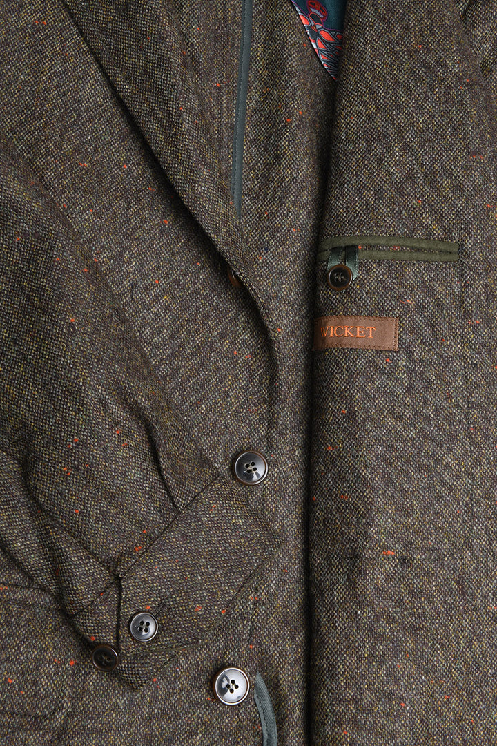 La Saharienne – dit "Tweed Donegal", Fond Vert moucheté Vert, Bordeaux, Bleu – WICKET