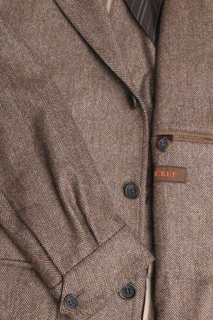 The Safari Jacket – ‘Soft tweed’ herringbone, beige and brown ground, virgin wool (330 g) – WICKET