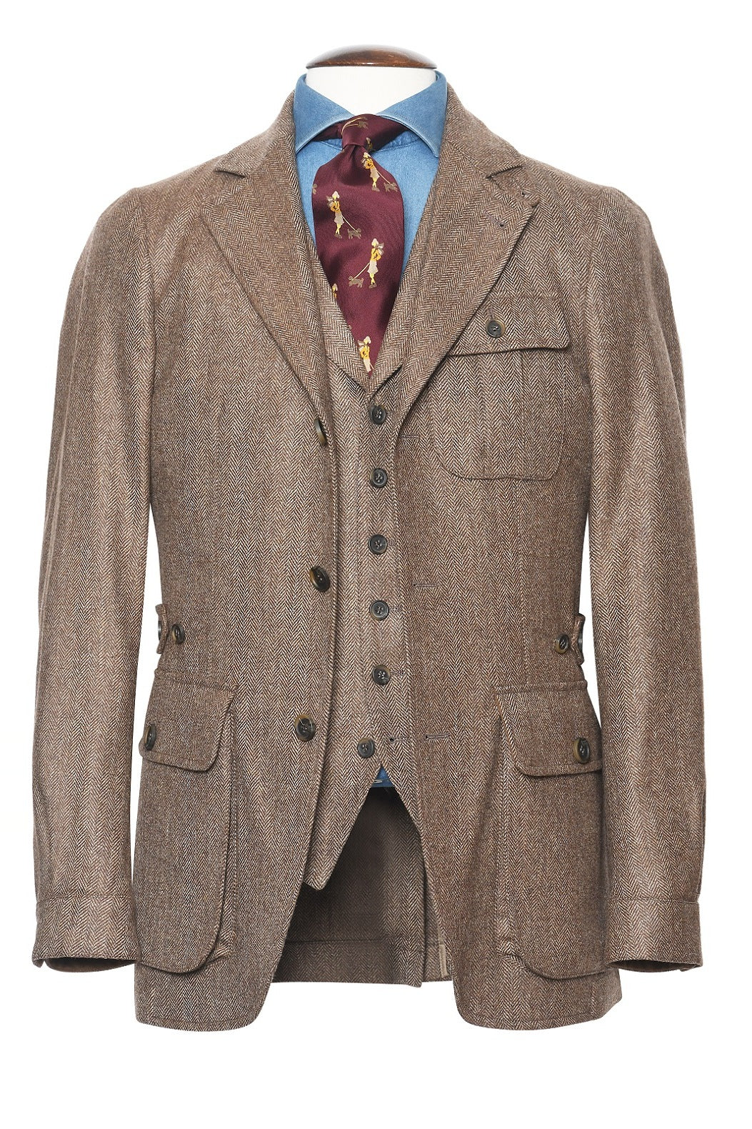 The Safari Jacket – ‘Soft tweed’ herringbone, beige and brown ground, virgin wool (330 g) – WICKET