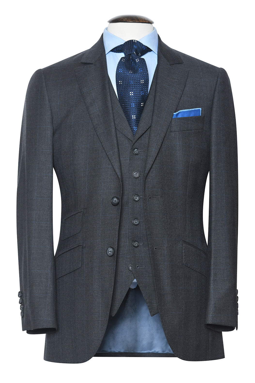 Le Kensington – Charcoal and sky blue Prince of Wales check – WICKET