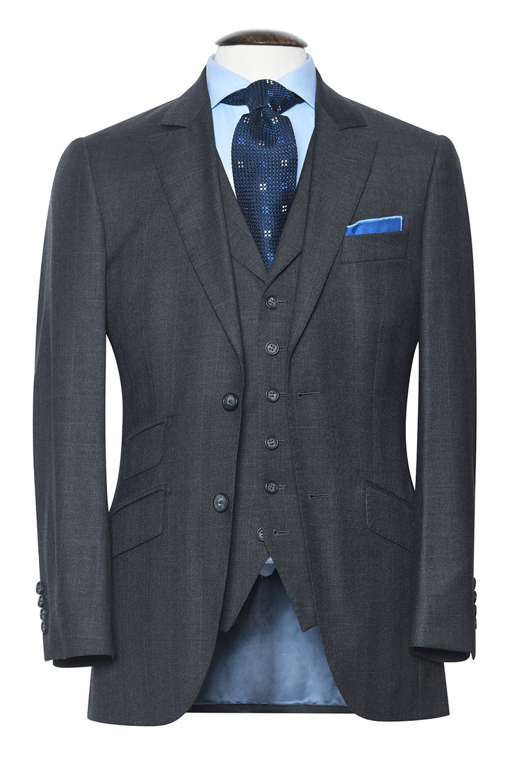 Le Kensington – Charcoal and sky blue Prince of Wales check – WICKET