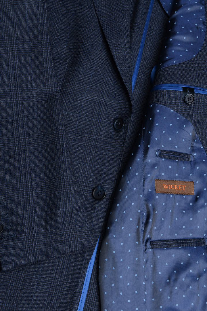Le Kensington – Navy ‘Prince of Wales’ check, worsted wool (360 g) – WICKET