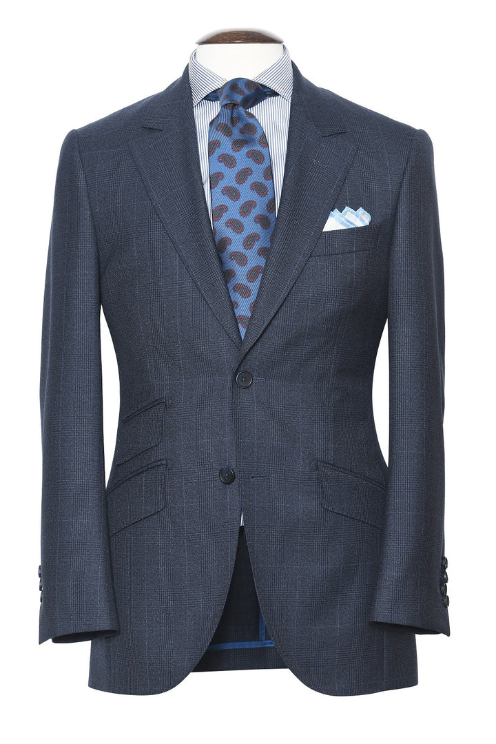Le Kensington – Navy ‘Prince of Wales’ check, worsted wool (360 g) – WICKET