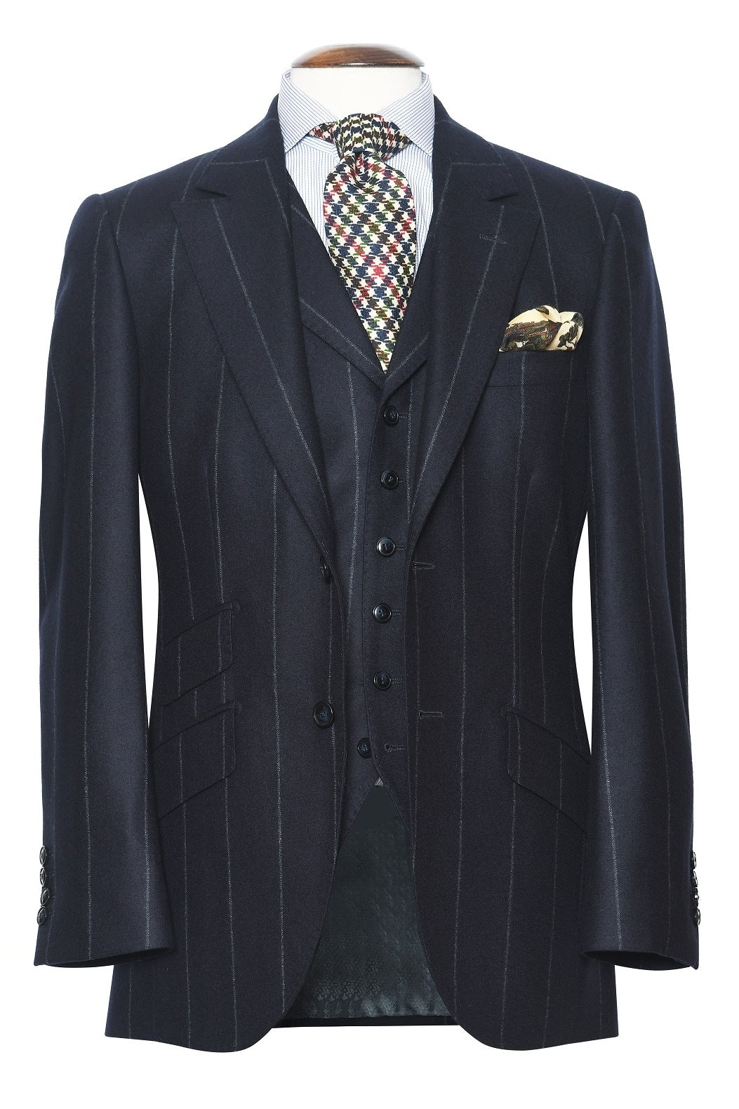Le Kensington – 130’s wool flannel (320 g), navy with tennis stripes – WICKET