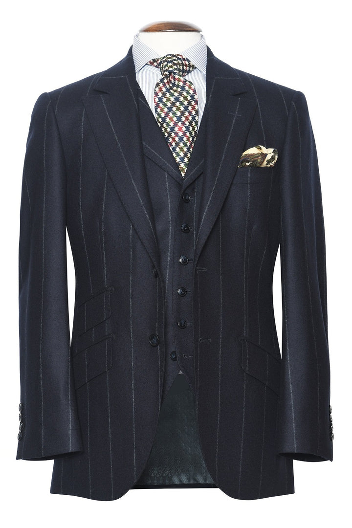 Le Kensington – 130’s wool flannel (320 g), navy with tennis stripes – WICKET