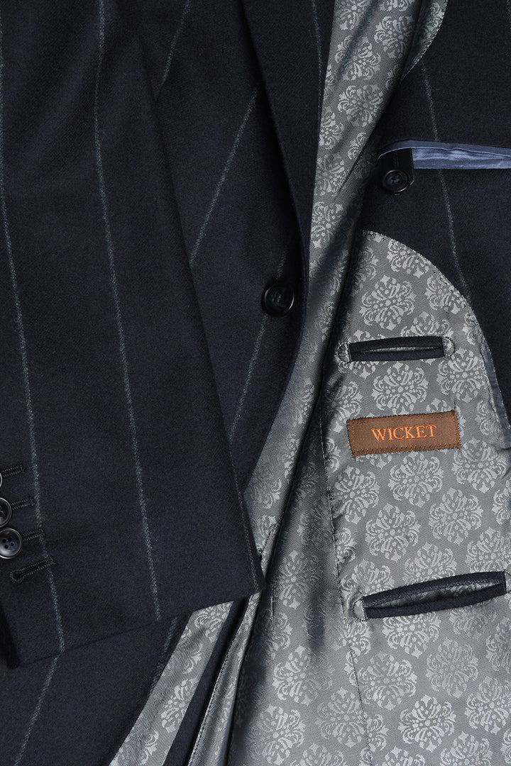Le Kensington – 130’s wool flannel (320 g), navy with tennis stripes – WICKET