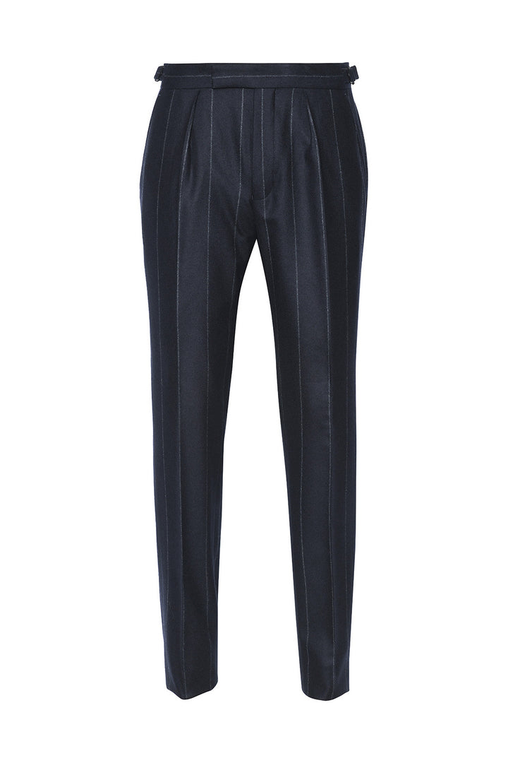 Le Kensington – 130’s wool flannel (320 g), navy with tennis stripes – WICKET