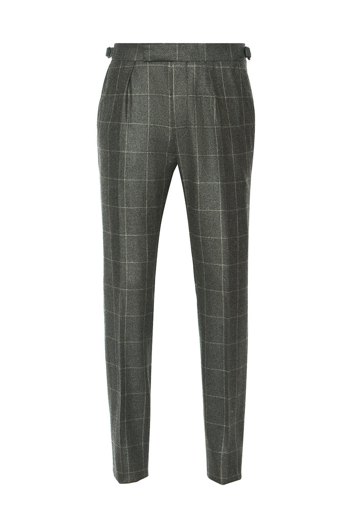 Le Kensington – Wool twill flannel (360 g), autumnal green with an overcheck – WICKET