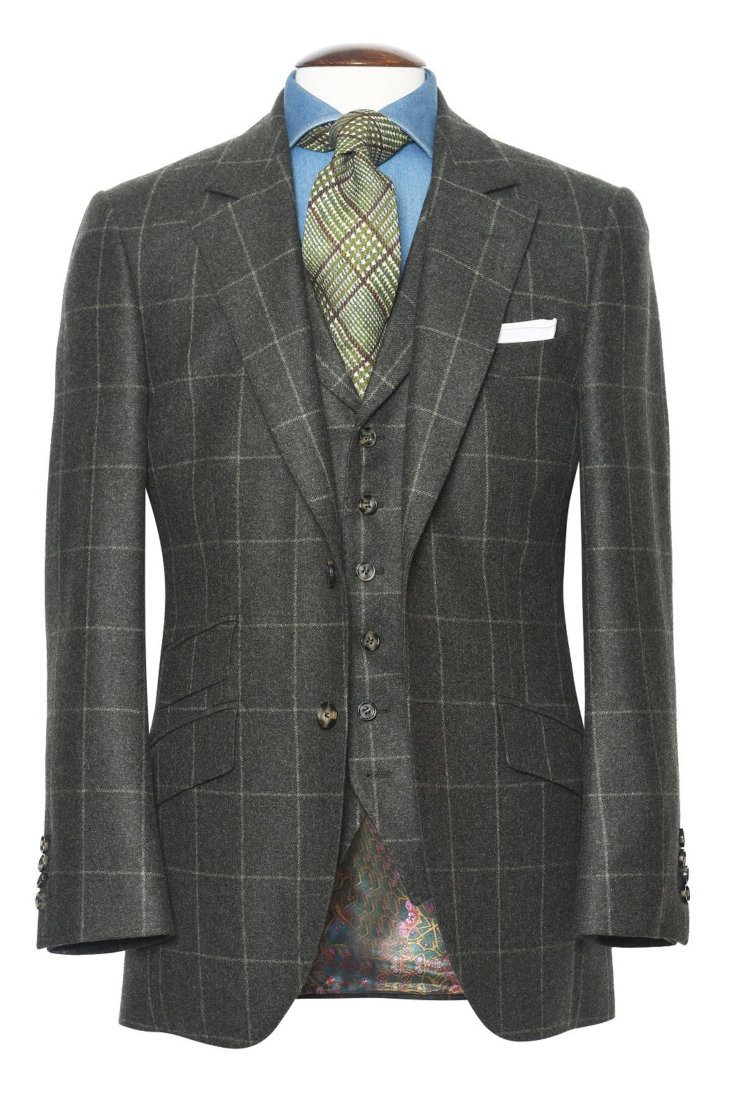 Le Kensington – Wool twill flannel (360 g), autumnal green with an overcheck – WICKET