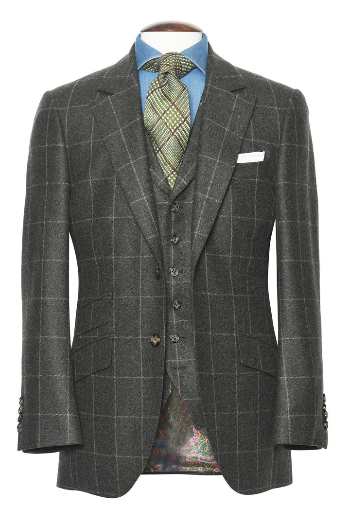 Le Kensington – Wool twill flannel (360 g), autumnal green with an overcheck – WICKET