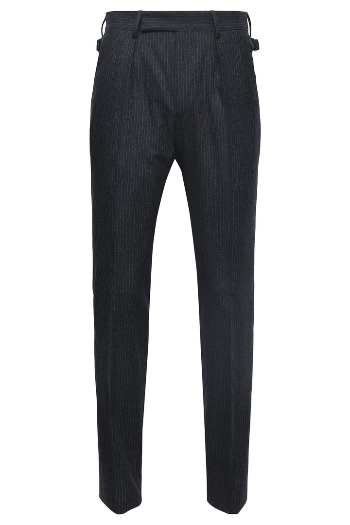 Le Turin – Sublime grey with grey tennis stripes, carded virgin wool flannel – WICKET