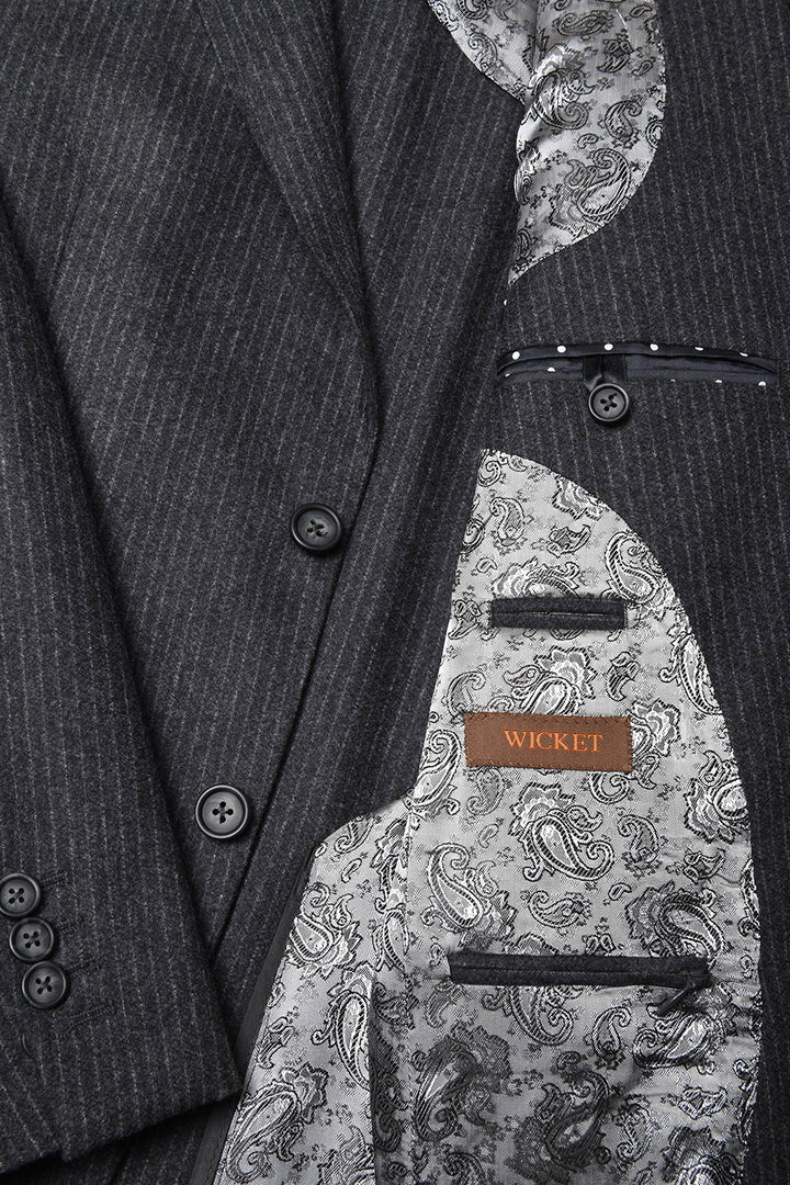 Le Turin – Sublime grey with grey tennis stripes, carded virgin wool flannel – WICKET