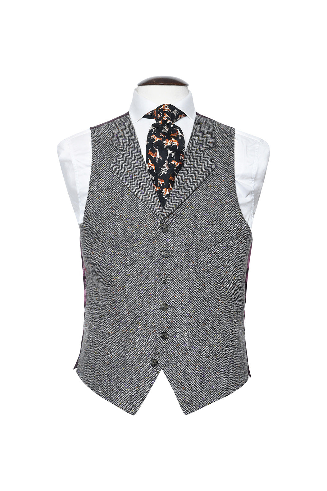 La Kensington – "Donegal" en Laine Vierge (410 gr), Chevron Gris moucheté ocre, violet – WICKET