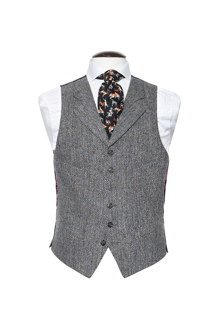 La Kensington – "Donegal" en Laine Vierge (410 gr), Chevron Gris moucheté ocre, violet – WICKET
