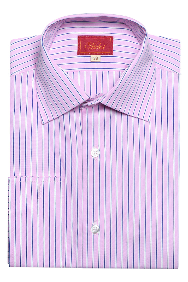 Chemise Col Classique – Rose à rayures bleues – WICKET