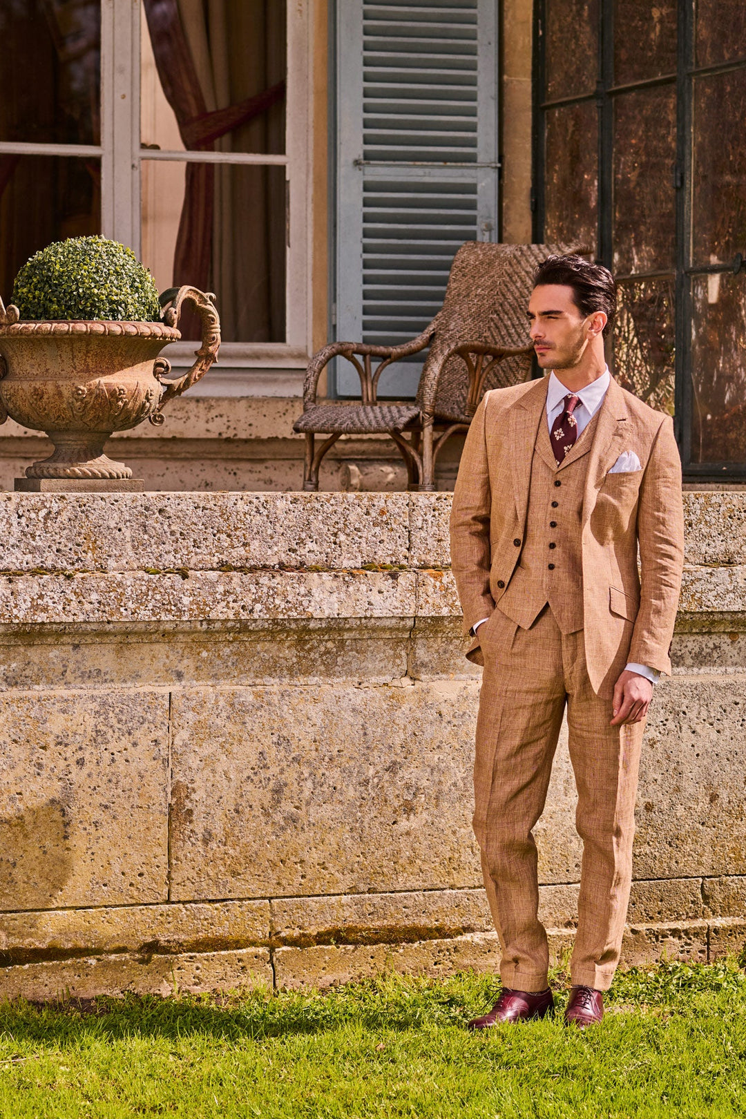 Le Kensington – Beige Prince of Wales check linen – WICKET