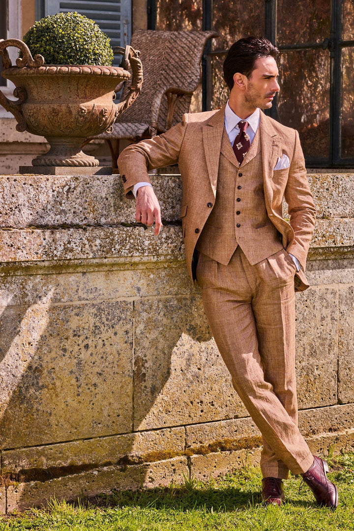 Le Kensington – Beige Prince of Wales check linen – WICKET
