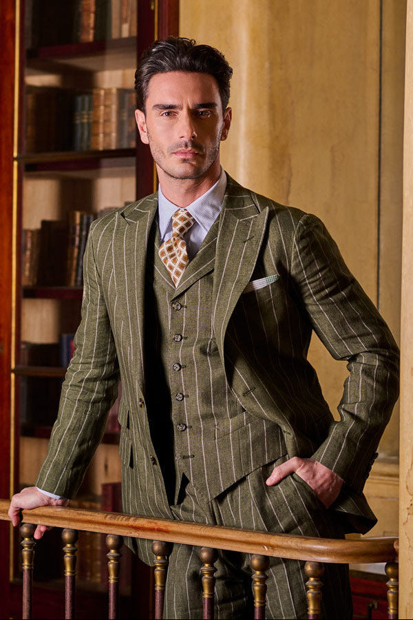 Le Rome – Green linen with cream tennis stripes – WICKET