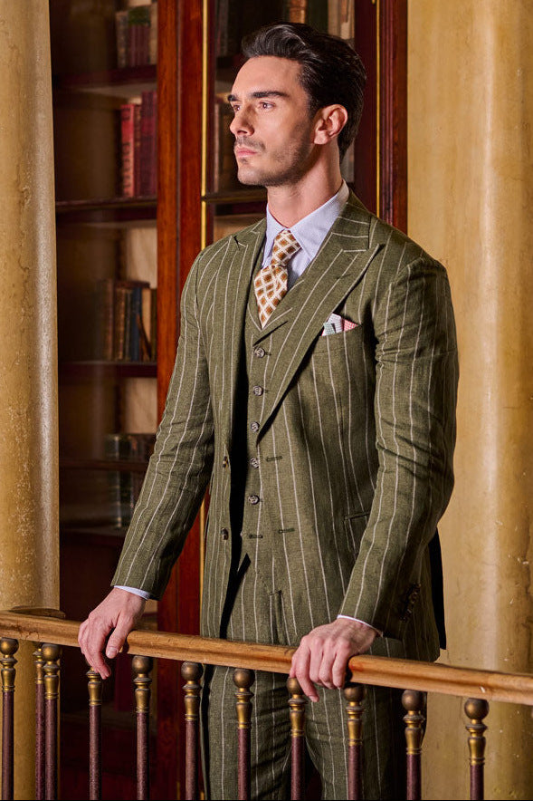 Le Rome – Green linen with cream tennis stripes – WICKET