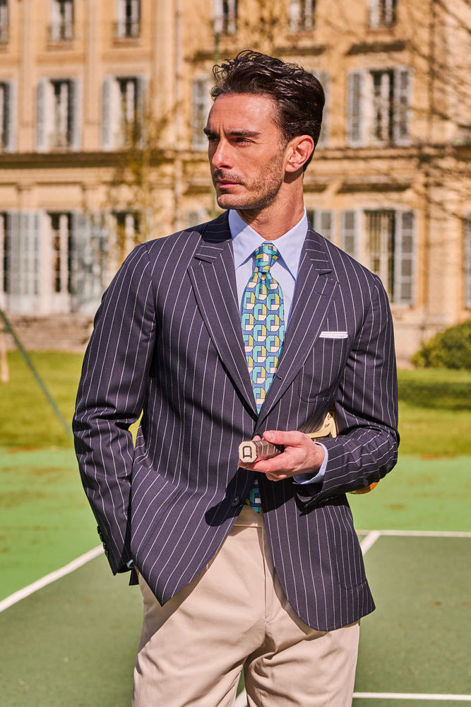 La Milan – Navy wool with white stripes – WICKET