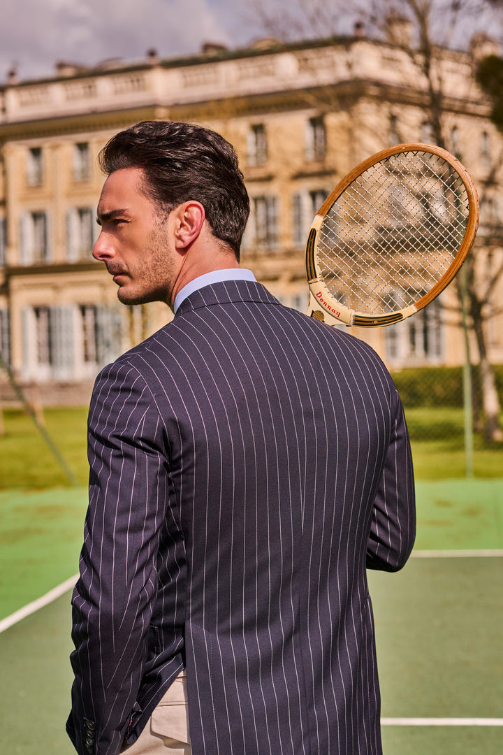 La Milan – Navy wool with white stripes – WICKET