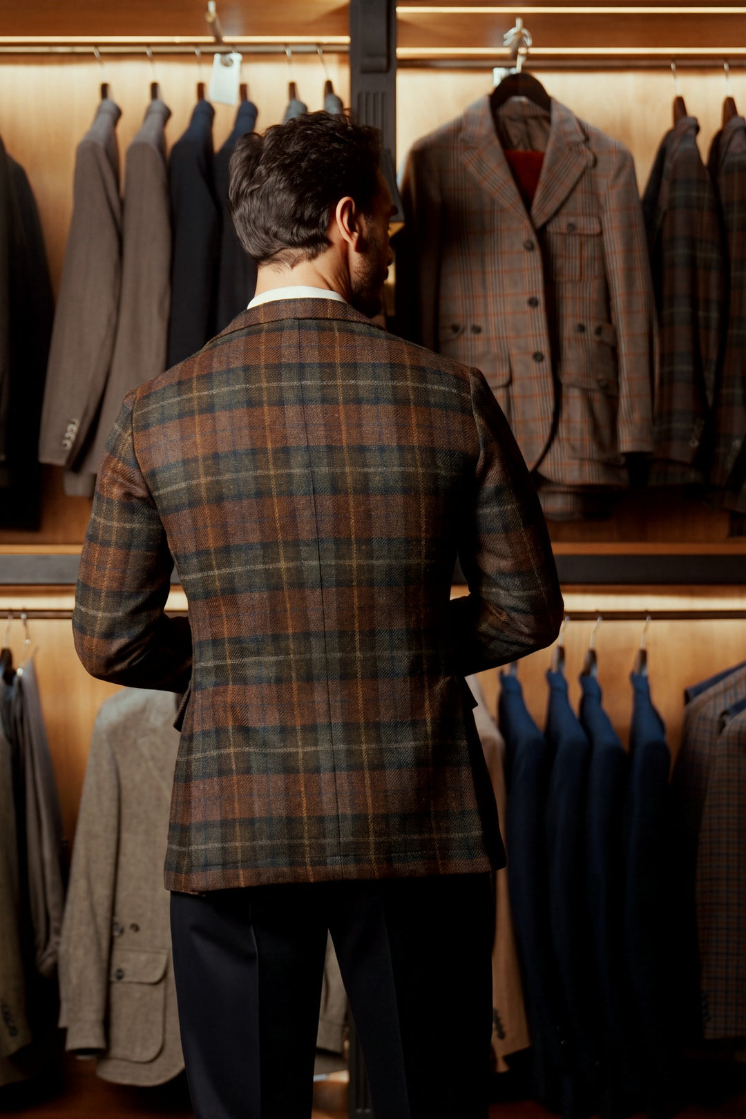La Downton, brown and green Shetland check – worn in the shop