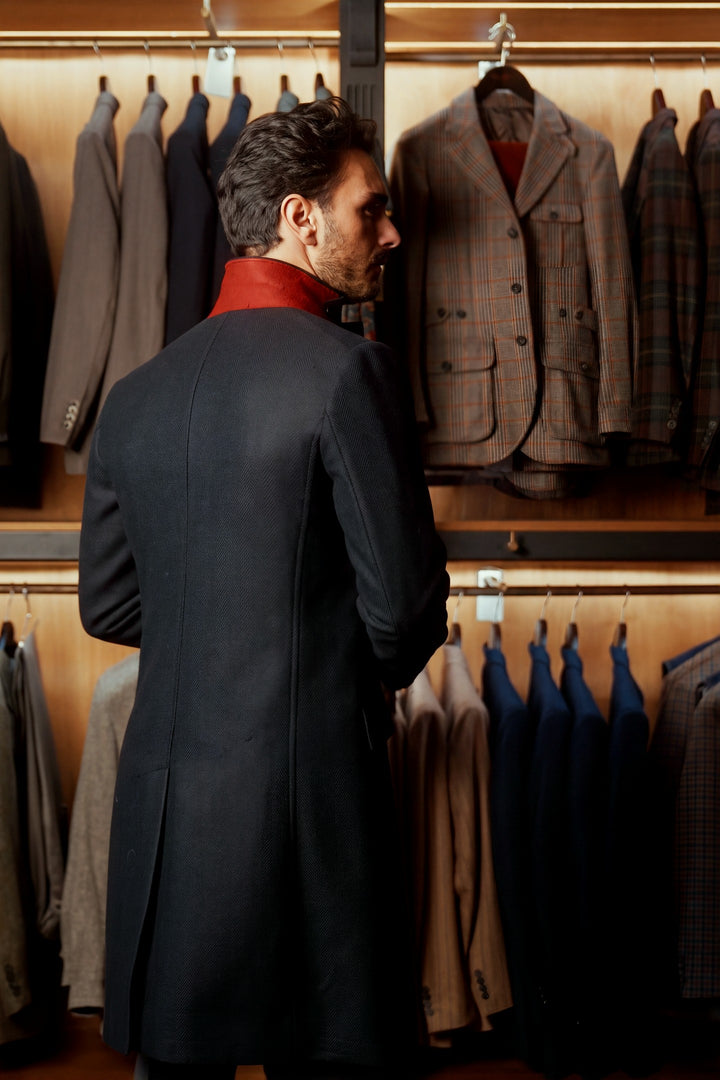 Le Vittorio, navy cashmere and wool – worn in the shop