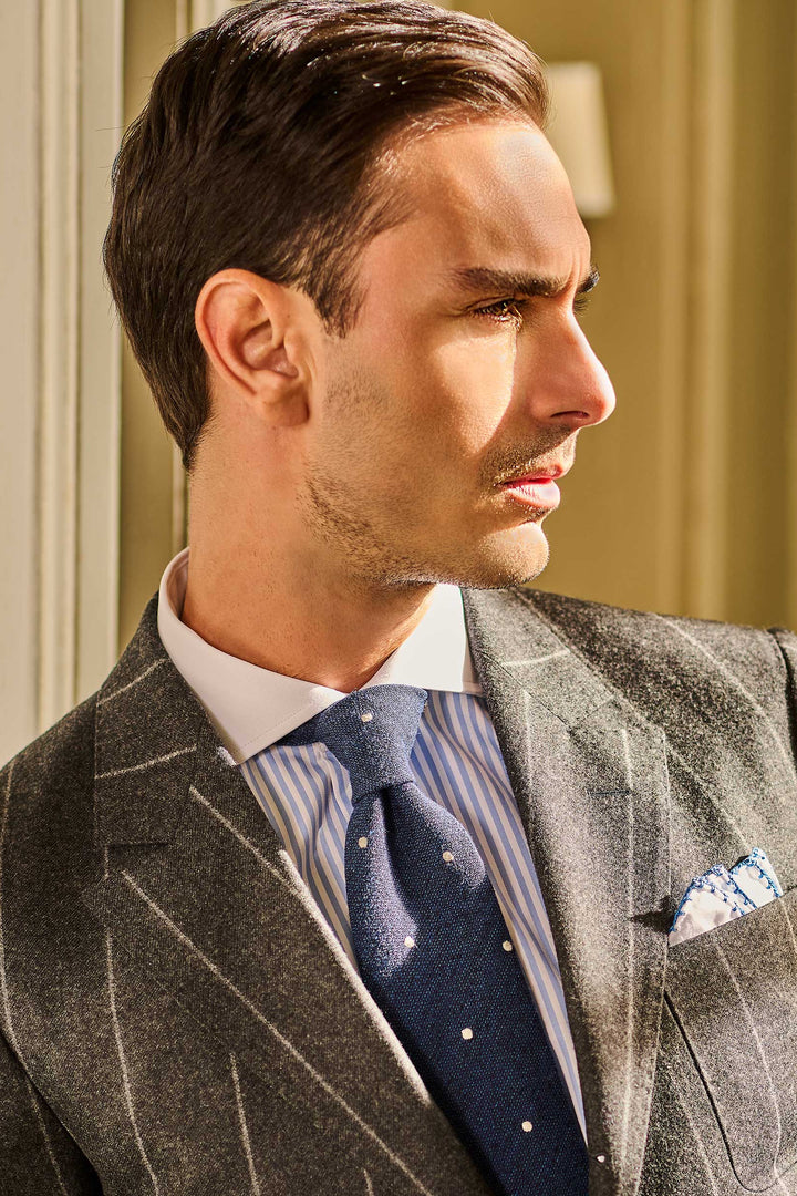 The Cotton Twill – Pale blue stripes with white collar – WICKET