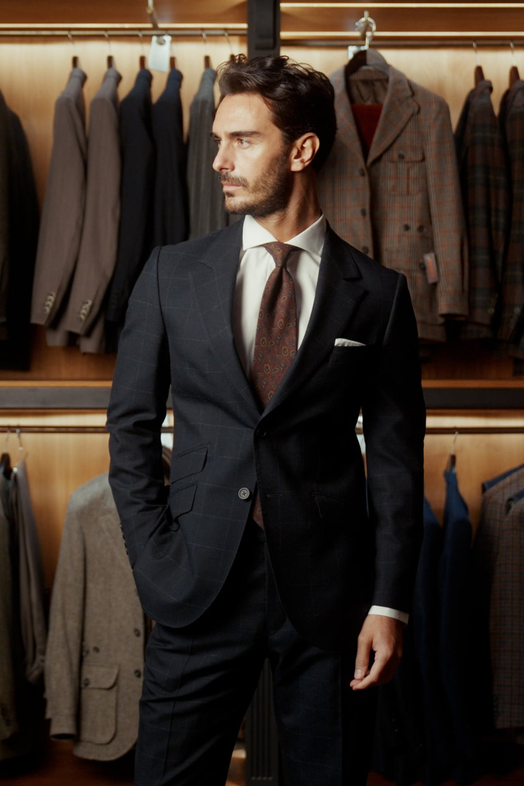 The Waistcoat – Navy checked Travel Suit