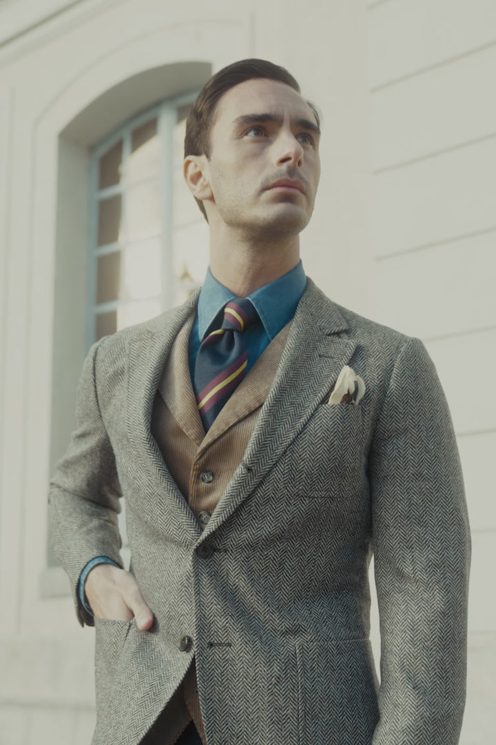 La Milan – Beige and brown Shetland herringbone