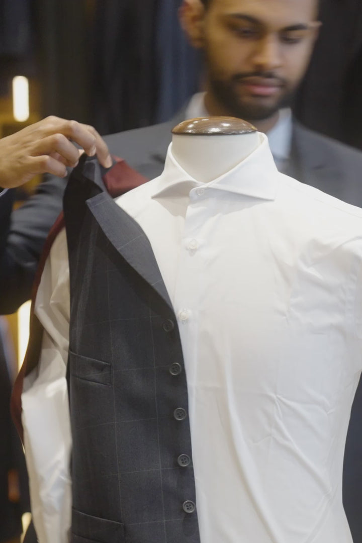 The Waistcoat – Blue herringbone with checks