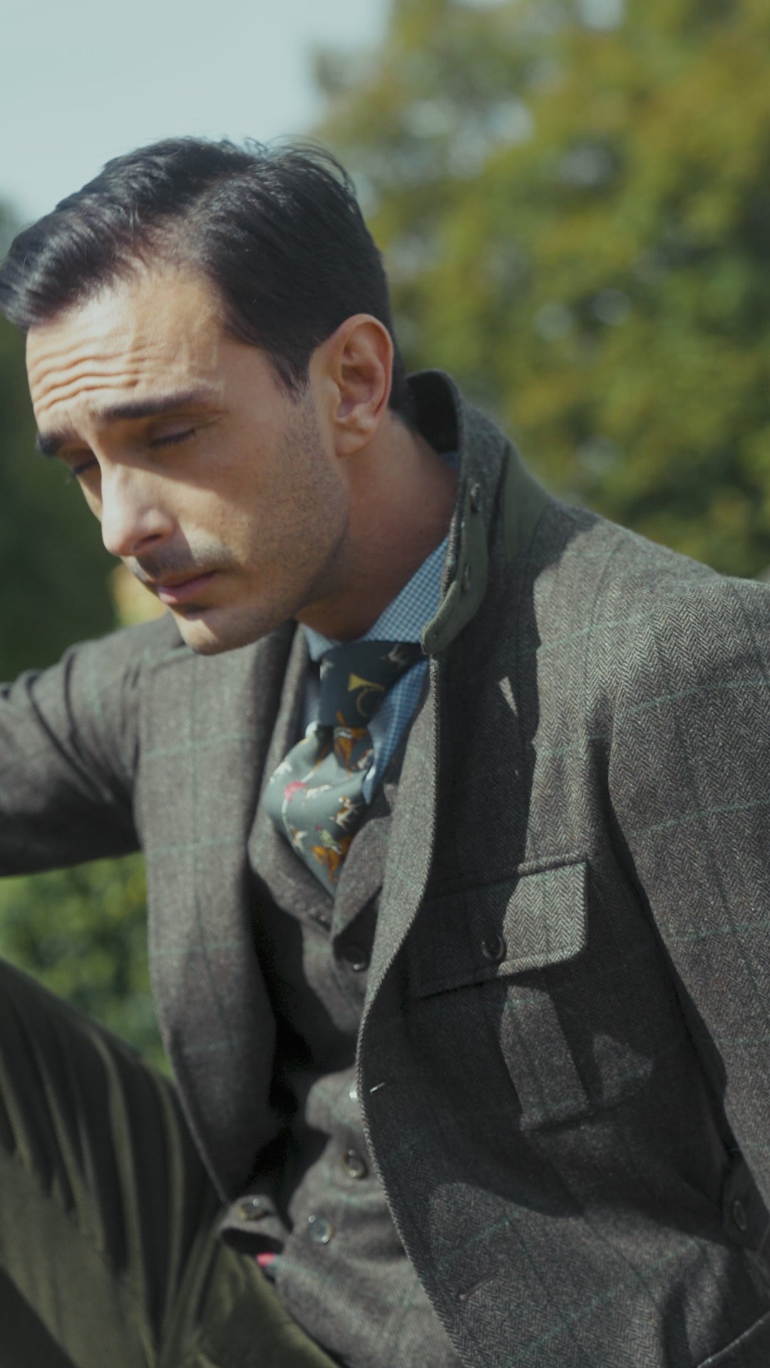 La Saharienne – Soft-tweed brun à carreaux verts
