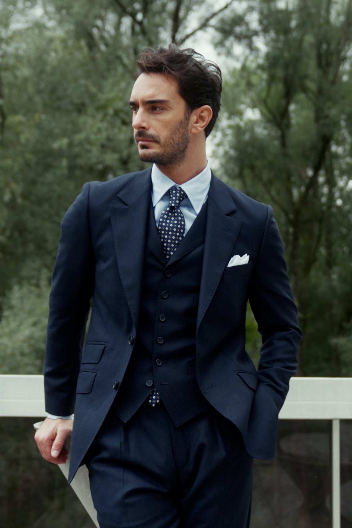 Kensington three-piece suit in navy grain de caviar