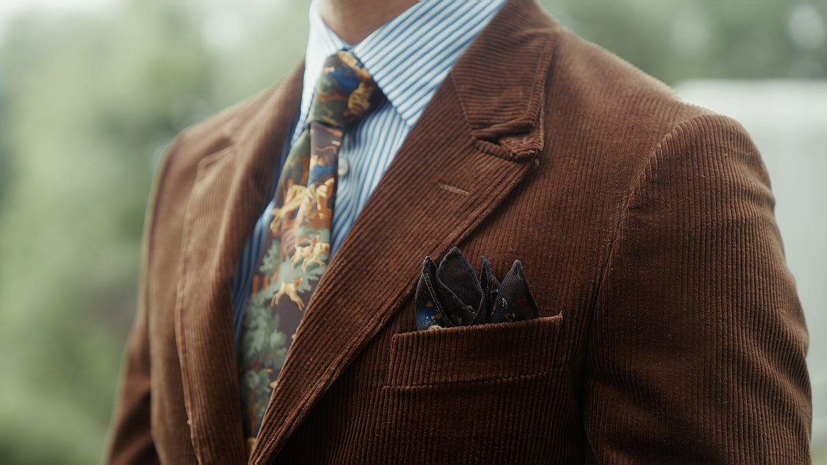 Hampstead suit in caramel brown wide-wale corduroy, close-up