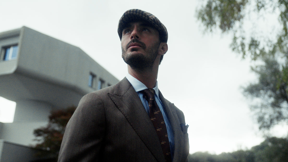 Rome suit in brown and beige herringbone Solaro