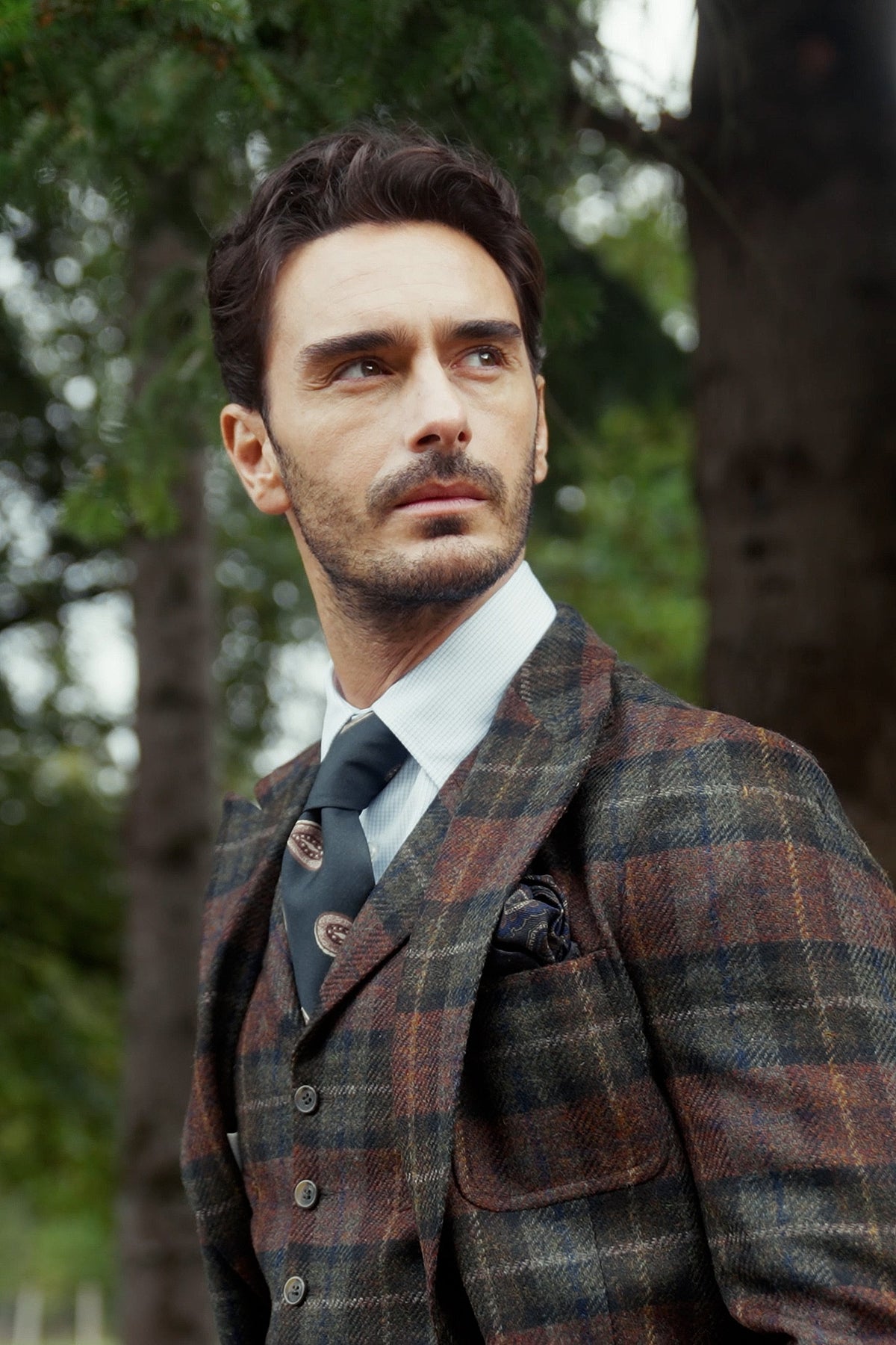 Downton jacket in brown and green checked Shetland