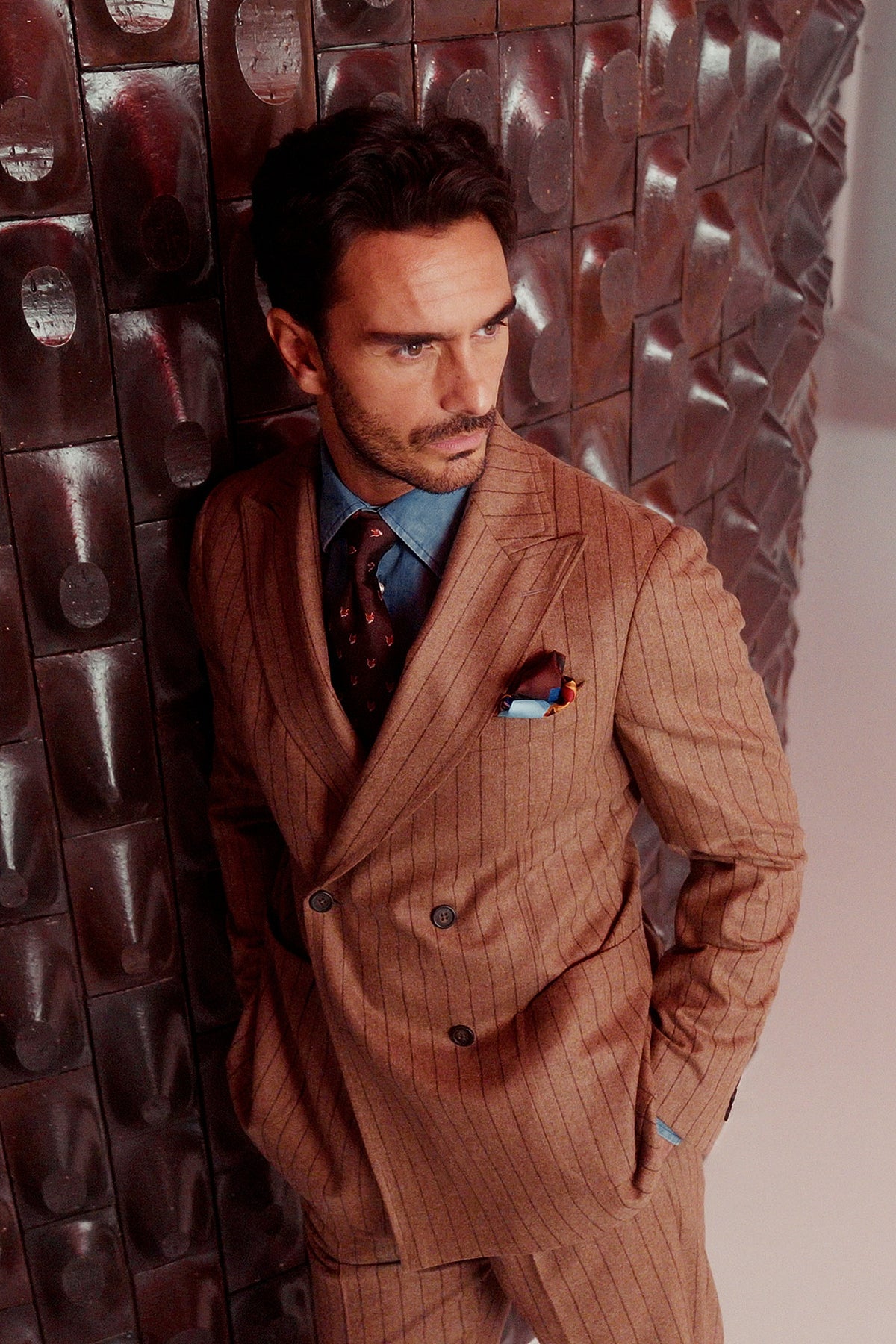 Naples jacket in beige flannel with brown stripes