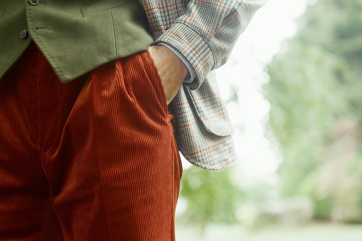 Double-pleat Vintage trousers in rust orange wide-wale corduroy