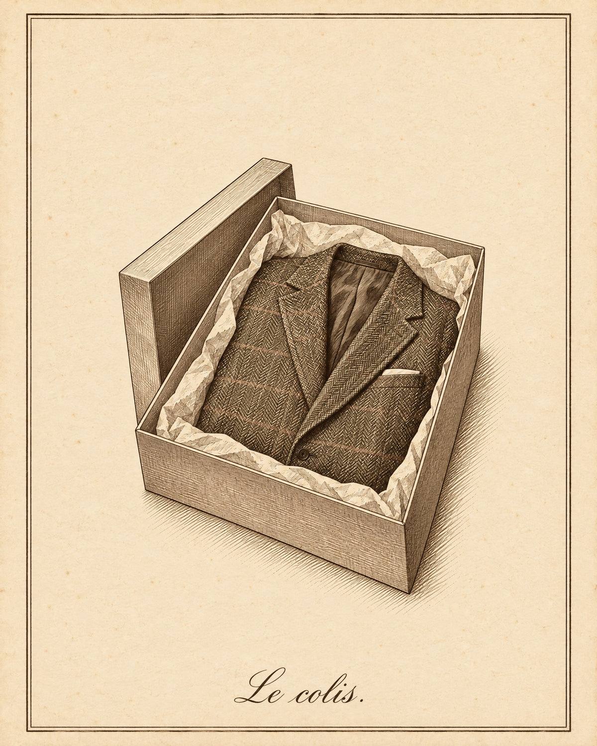 The parcel: tweed jacket folded in its box