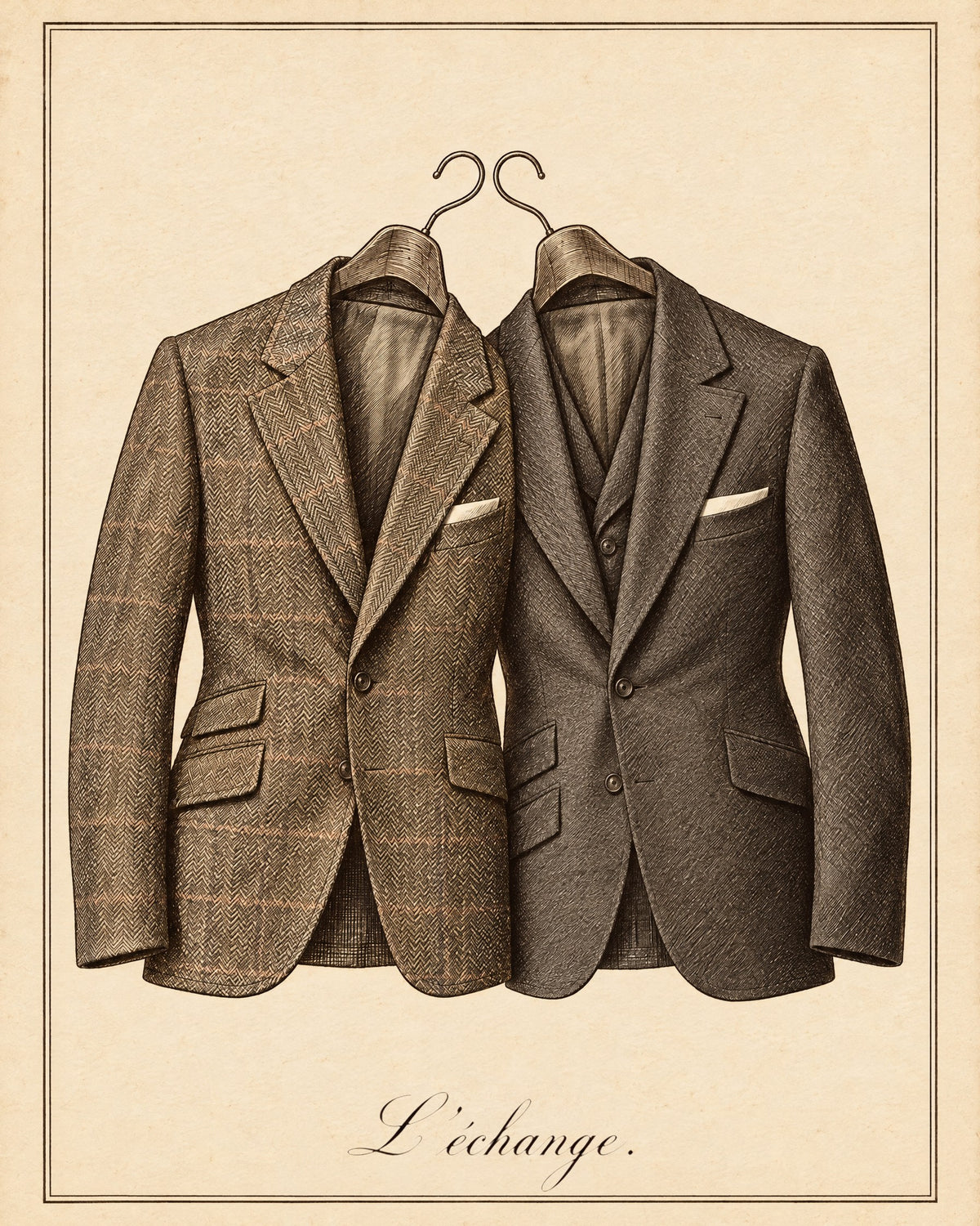 The exchange: two jackets on their hangers