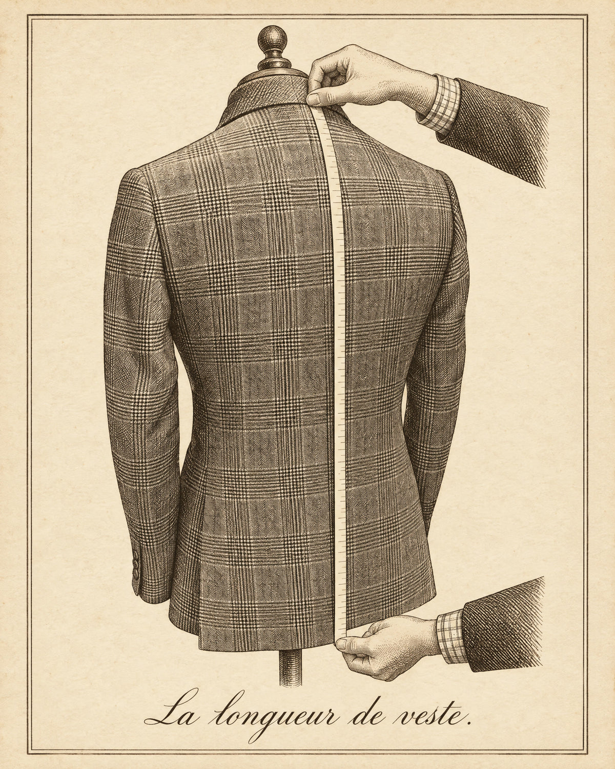 Jacket length: measuring from the base of the collar to the hem of the jacket