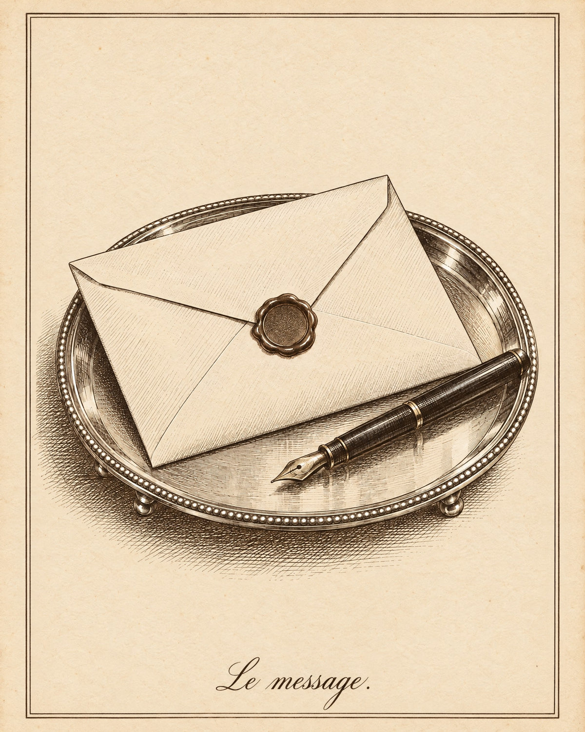 The message: sealed envelope on a tray