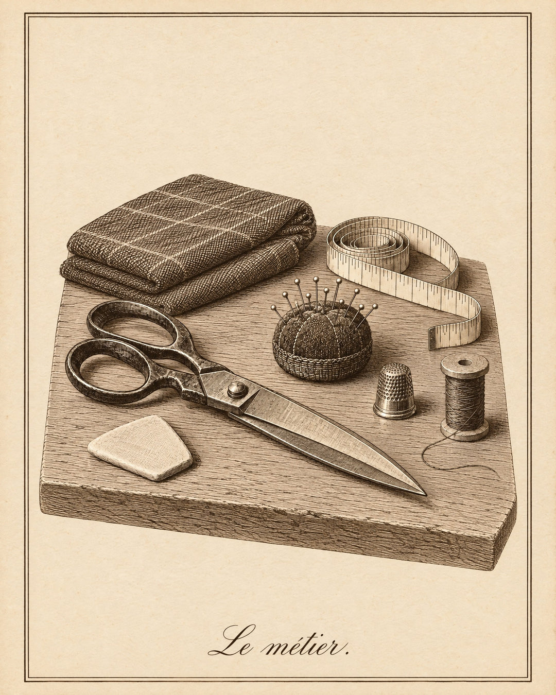 The craft: the tailor’s scissors, tape measure, chalk and thimble