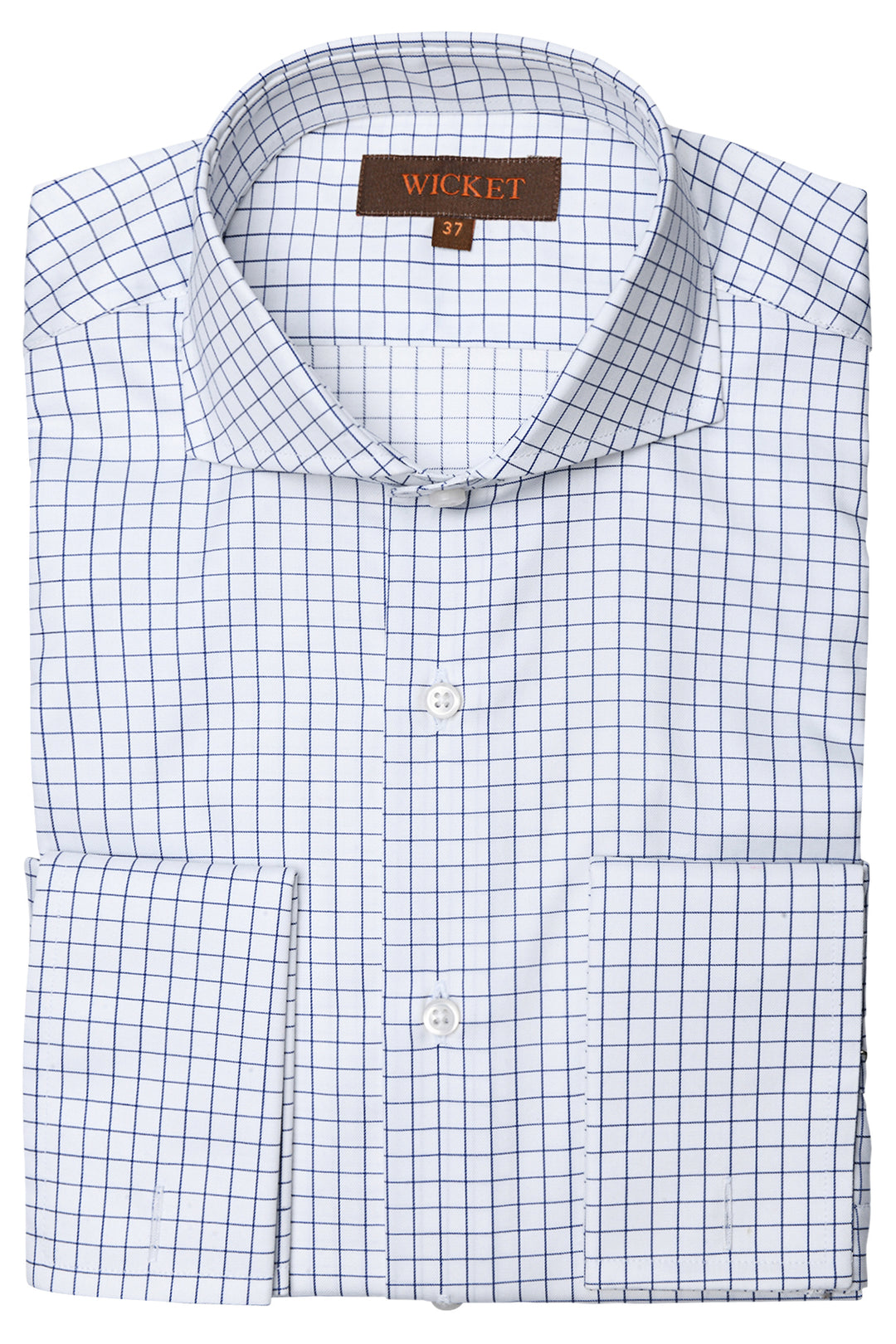The Cotton Twill – White with navy check and double cuffs – WICKET