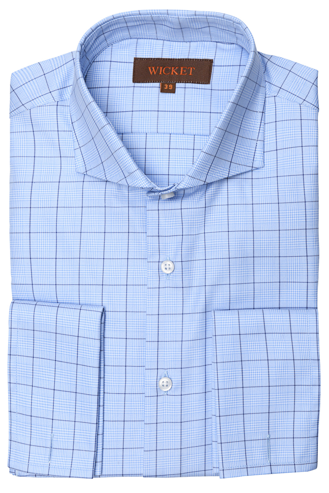 The Cotton Twill – Sky blue Prince of Wales check with double cuffs – WICKET