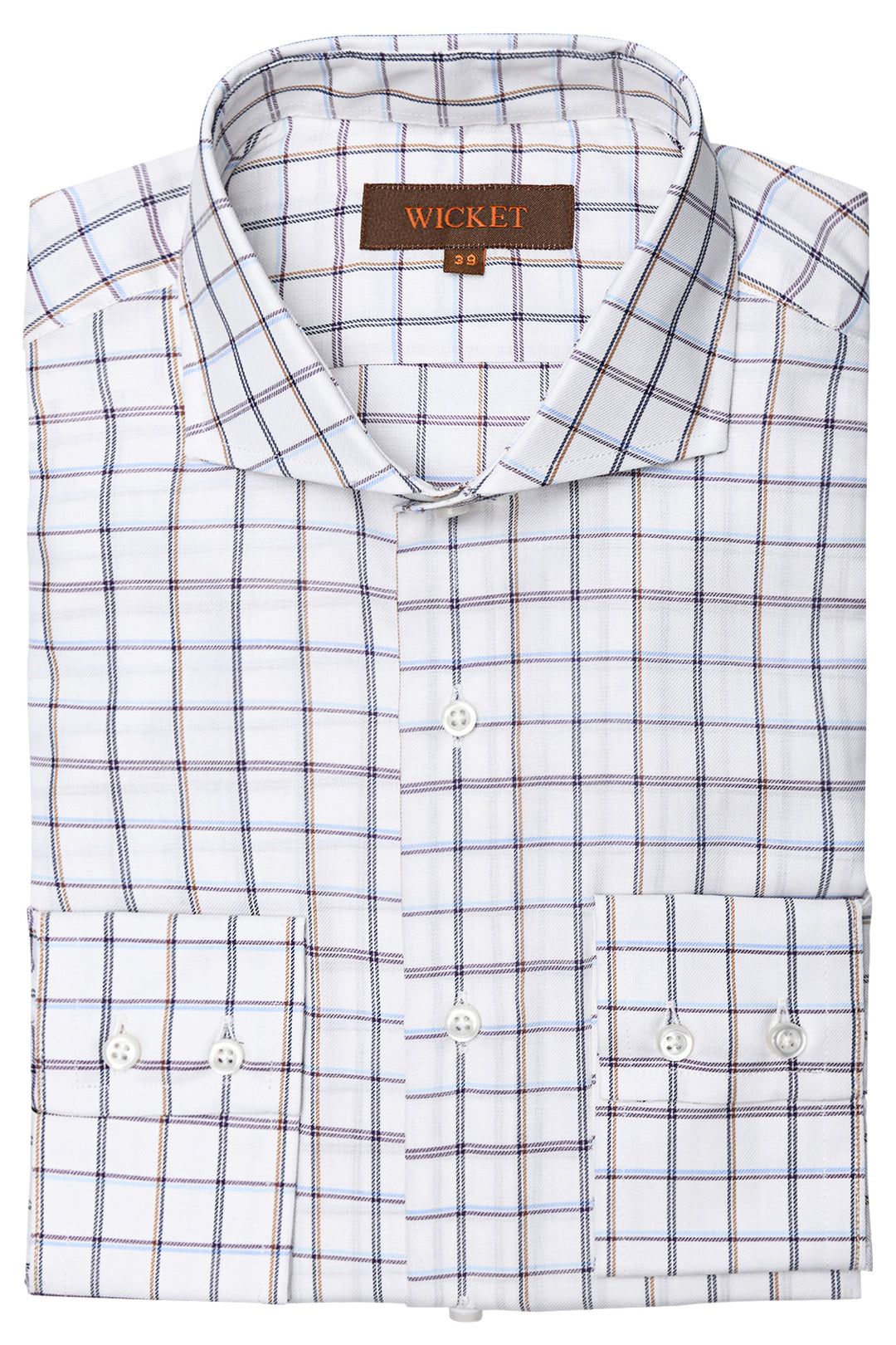 The Cotton Twill – White with midnight blue and camel check – WICKET