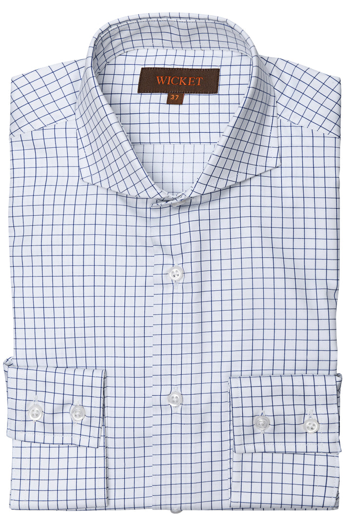 La Twill de Coton – Blanc à carreaux bleu marine – WICKET