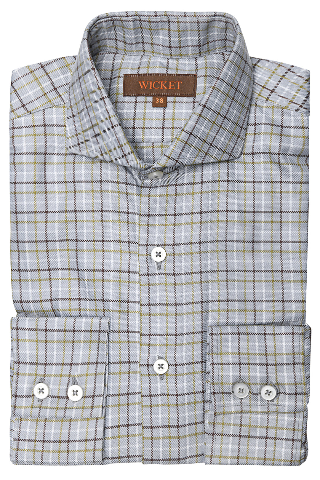 The Cotton Flannel – Grey with brown and olive check – WICKET