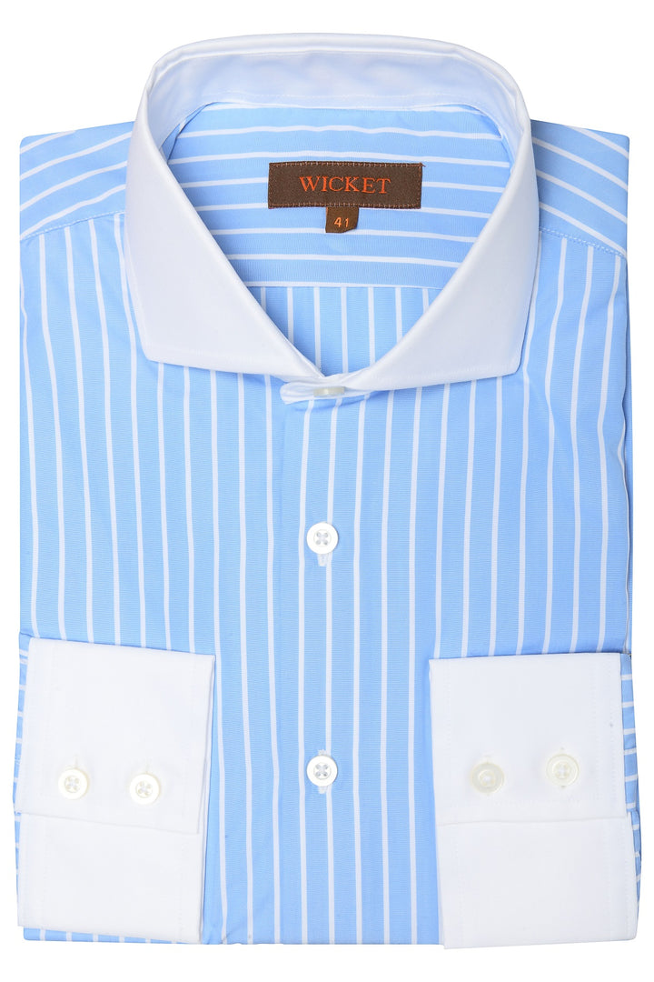 The Cotton Poplin – Sky blue with white stripes and white collar – WICKET